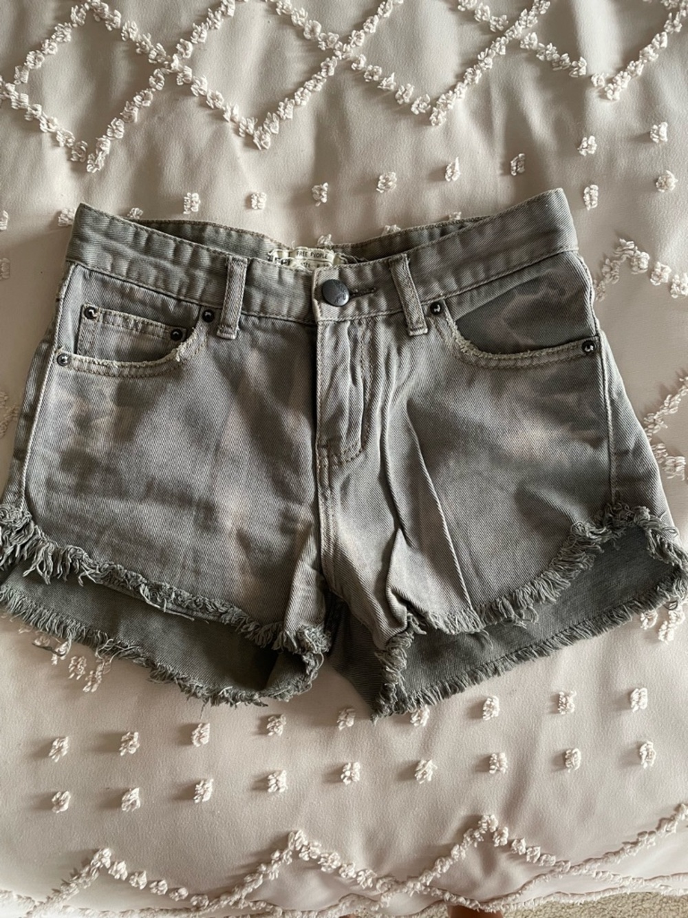 Free People Grey Frayed Hem Denim Shorts